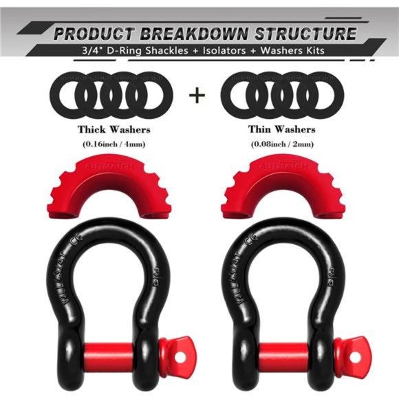 D Ring Shackle 3/4"Shackles (2 Pack) 41,887Ibs Break Strength with 7/8"Screw Pin - Picture 2 of 6